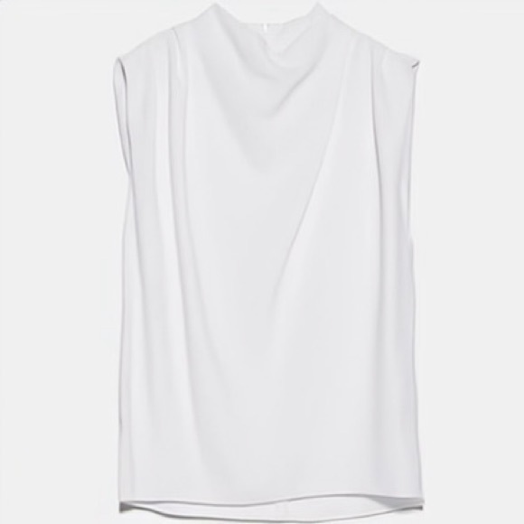 NWT Zara Pleated Shoulder Draped Cowl Neck Sleeveless Blouse in White Size XL - Picture 3 of 16
